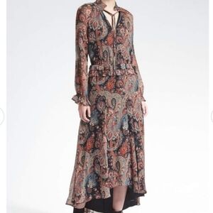 Banana Republic x Olivia Palermo Paisley TIE NECK Silk Dress, Petite Small